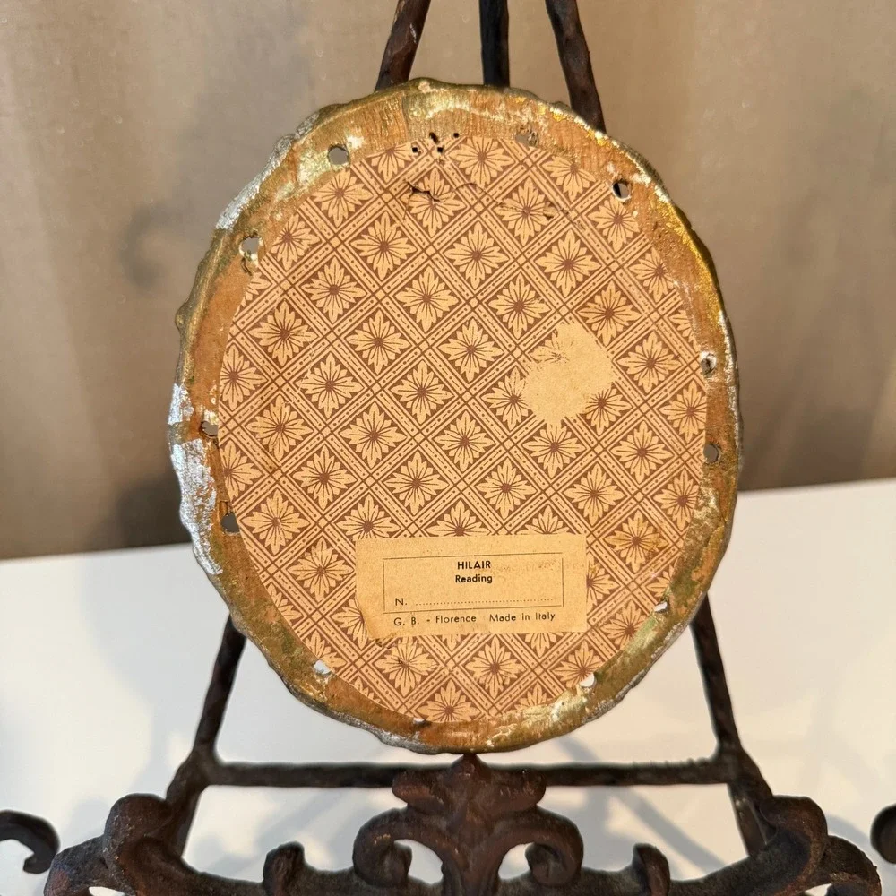 Vintage G.B. Florence Italy Hilaire Reading Miniature Gold Florentine Oval Frame
